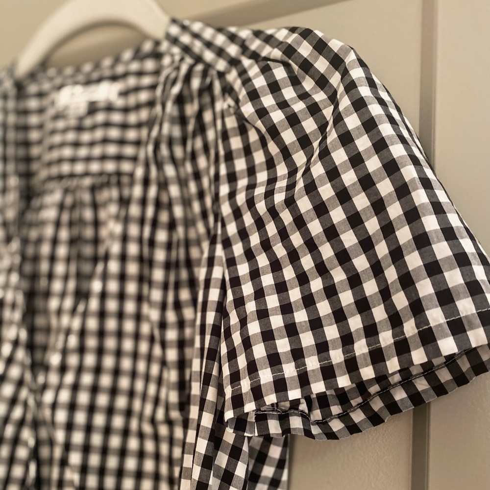 🌻 Madewell Short-Sleeve Cropped Wrap Top in Black/White Gingham Check - XS / M - Picture 7 of 10